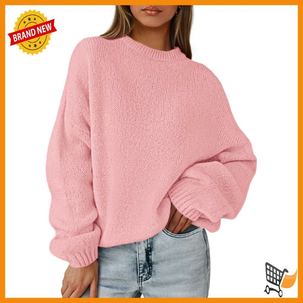 Oversized Chunky Knit Pullover Sweater Lantern Sleeves Dressy Casual